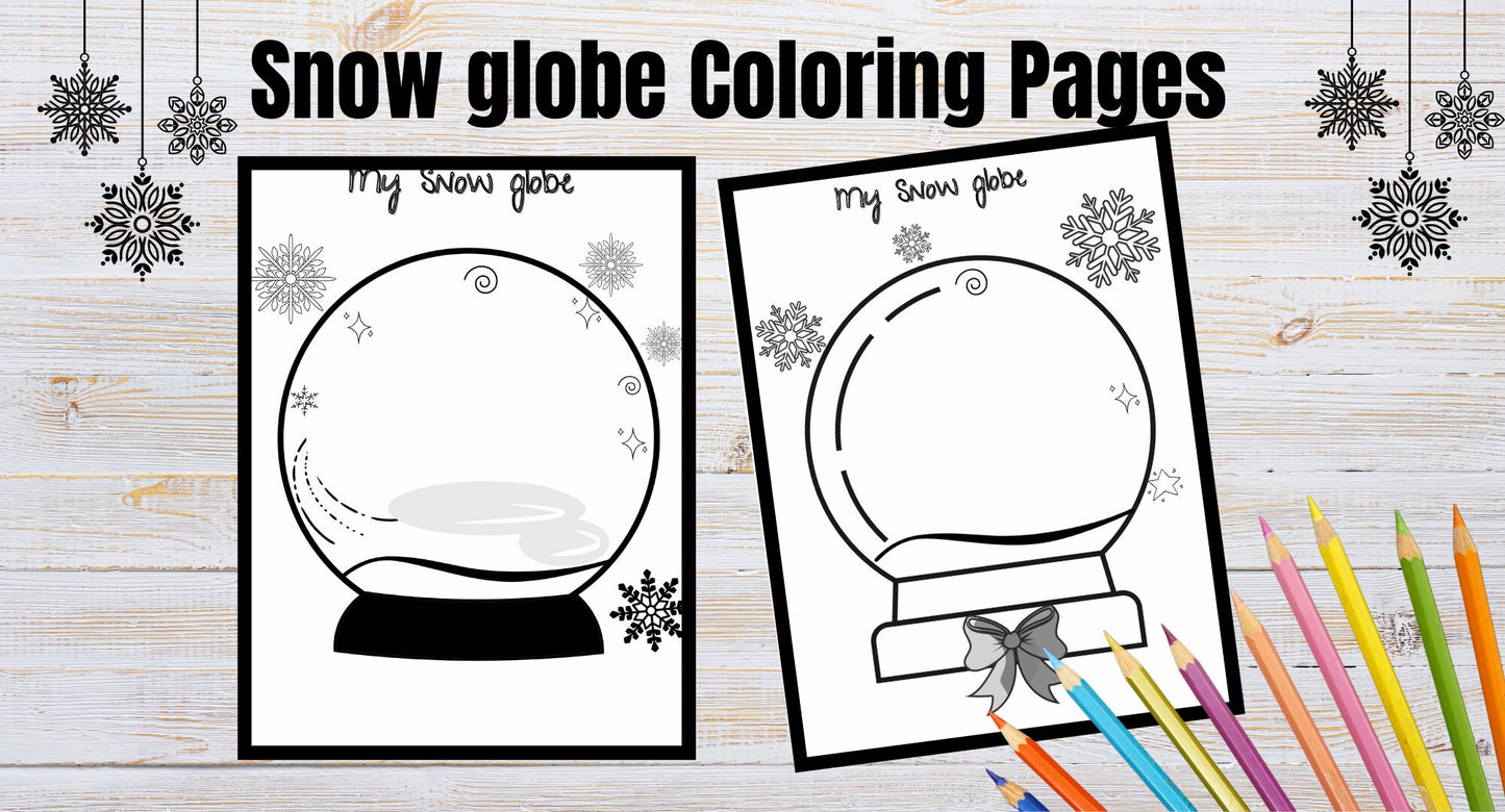 Snow Globe coloring Page| Winter Snow Scene | PRINTABLE Writing Paper(Set of 3) | DIGITAL ONLY