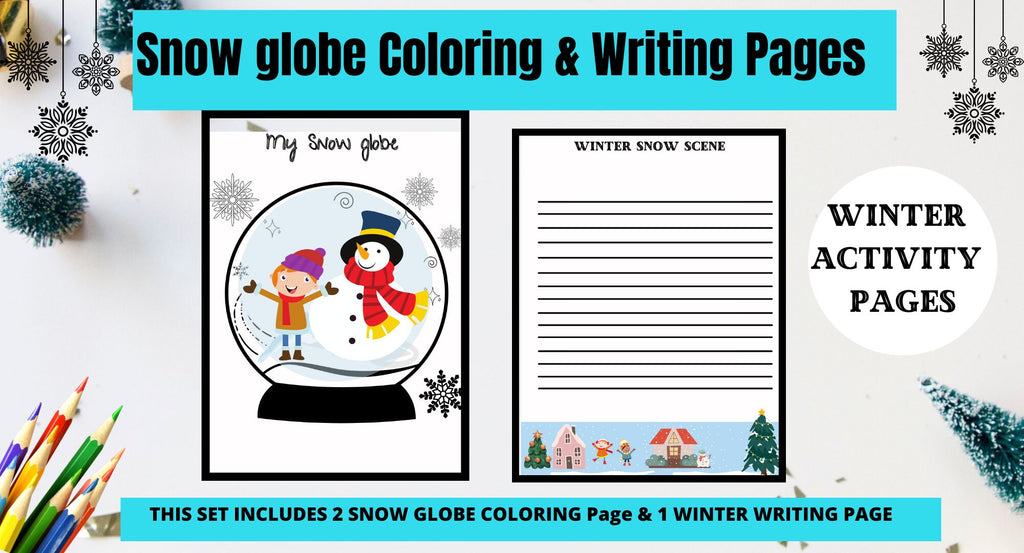 Snow Globe coloring Page| Winter Snow Scene | PRINTABLE Writing Paper(Set of 3) | DIGITAL ONLY