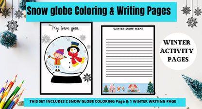 Snow Globe coloring Page| Winter Snow Scene | PRINTABLE Writing Paper(Set of 3) | DIGITAL ONLY