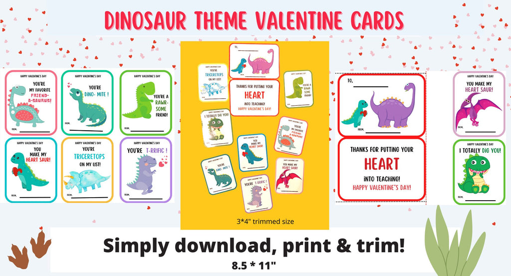 Dinosaur Valentines cards| Kids Valentine Cards | INSTANT DOWNLOAD |
