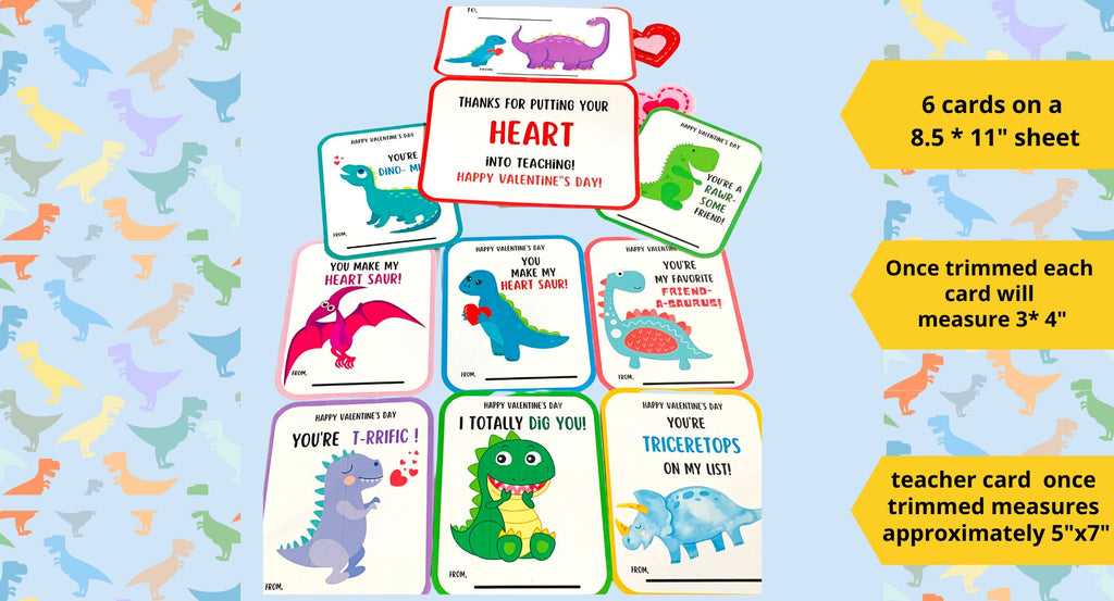 Dinosaur Valentines cards| Kids Valentine Cards | INSTANT DOWNLOAD |