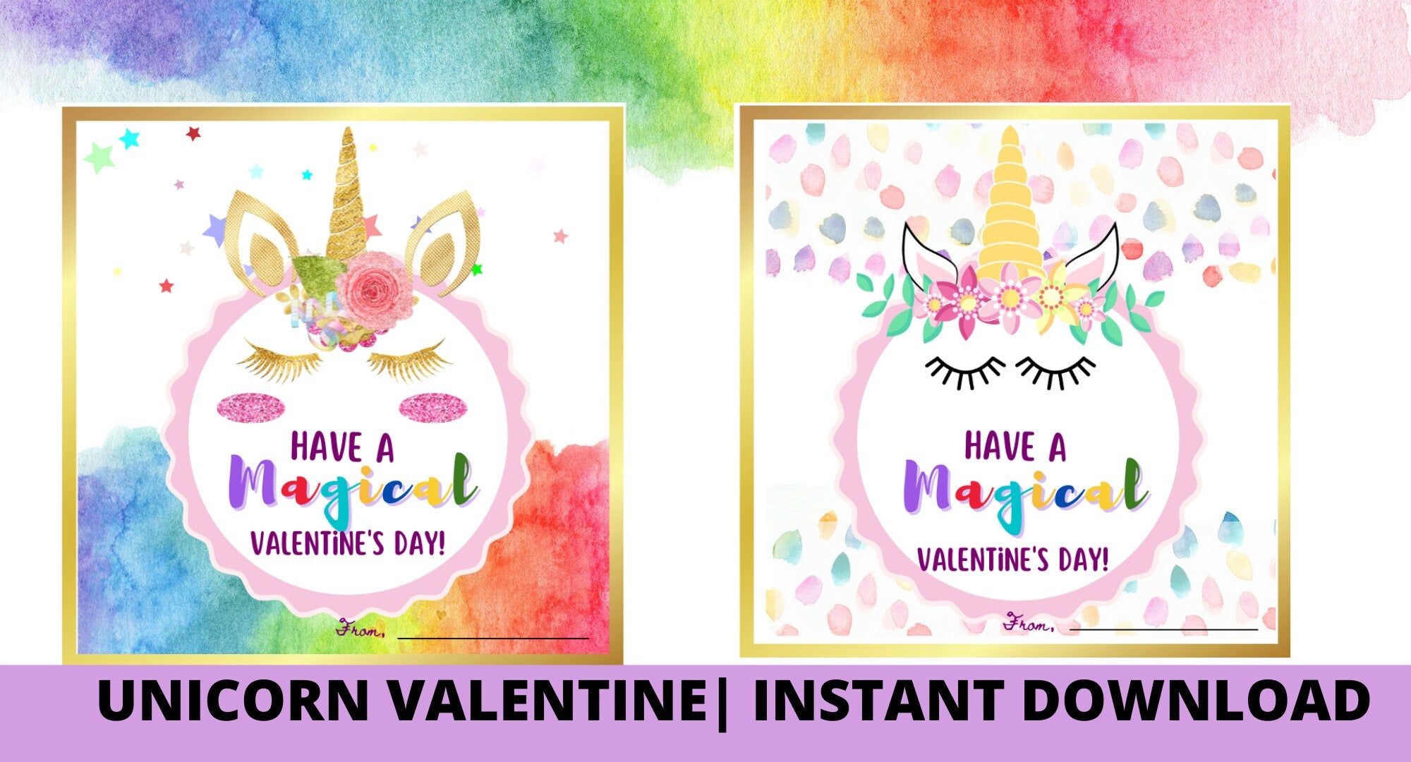Unicorn Valentine Cards| Instant Download| Kids Valentine Cards, Printable Unicorn Valentines, Valentine's Day,