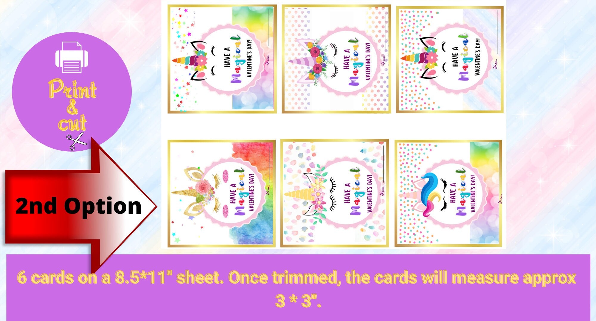 Unicorn Valentine Cards| Instant Download| Kids Valentine Cards, Printable Unicorn Valentines, Valentine's Day,