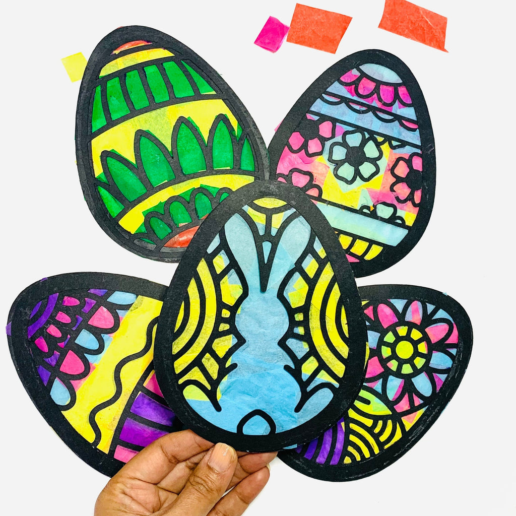 Bundle of TWO-Easter Egg Suncatcher Kit(Each contains SET of 5)| Easter basket ideas,  Easter kit craft, spring kid craft, Easter gift