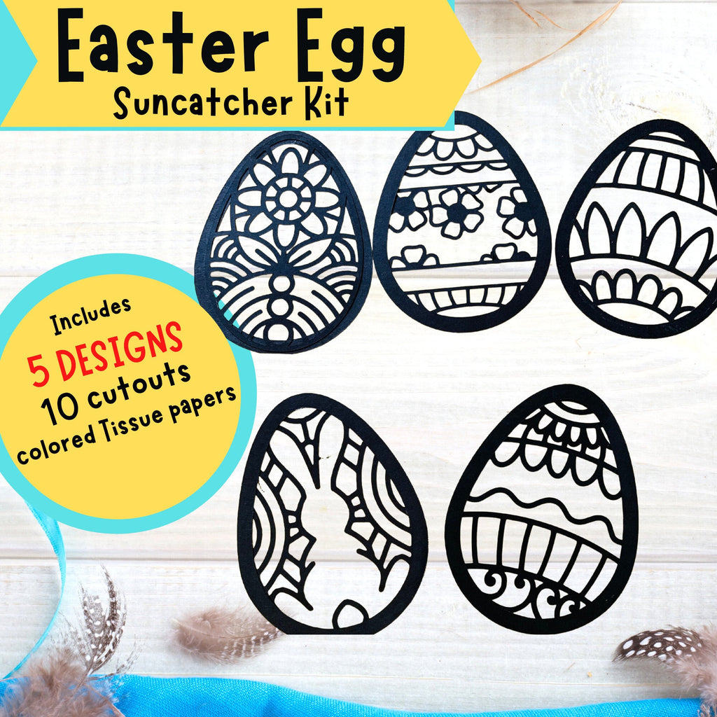 Bundle of TWO-Easter Egg Suncatcher Kit(Each contains SET of 5)| Easter basket ideas,  Easter kit craft, spring kid craft, Easter gift
