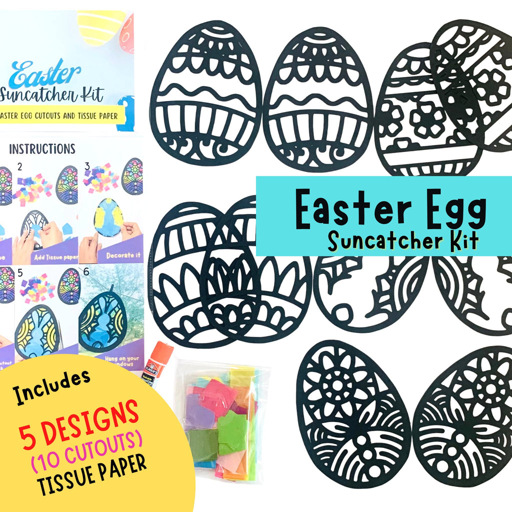 Bundle of TWO-Easter Egg Suncatcher Kit(Each contains SET of 5)| Easter basket ideas,  Easter kit craft, spring kid craft, Easter gift