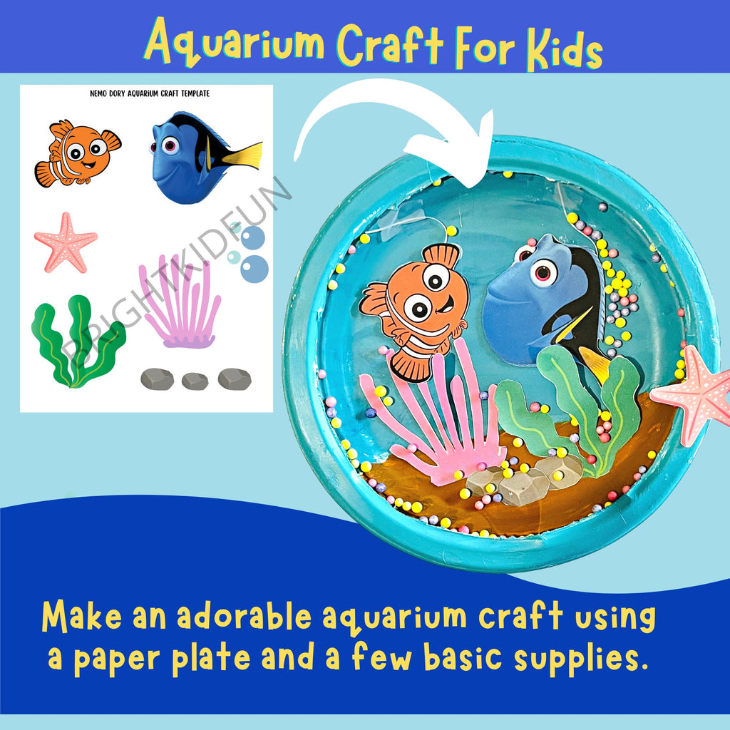 Aquarium Craft for Kids| Nemo Dory craft Printable Template| Paper plate aquarium| Fish craft