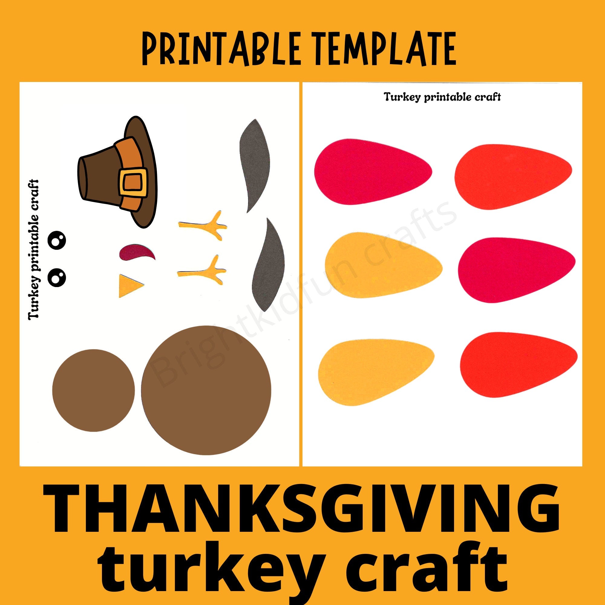 PRINTABLE Thanksgiving Turkey craft| |Fall craftTurkey craft| Toddler craft| Preschool Craft |Fall activities for Kids