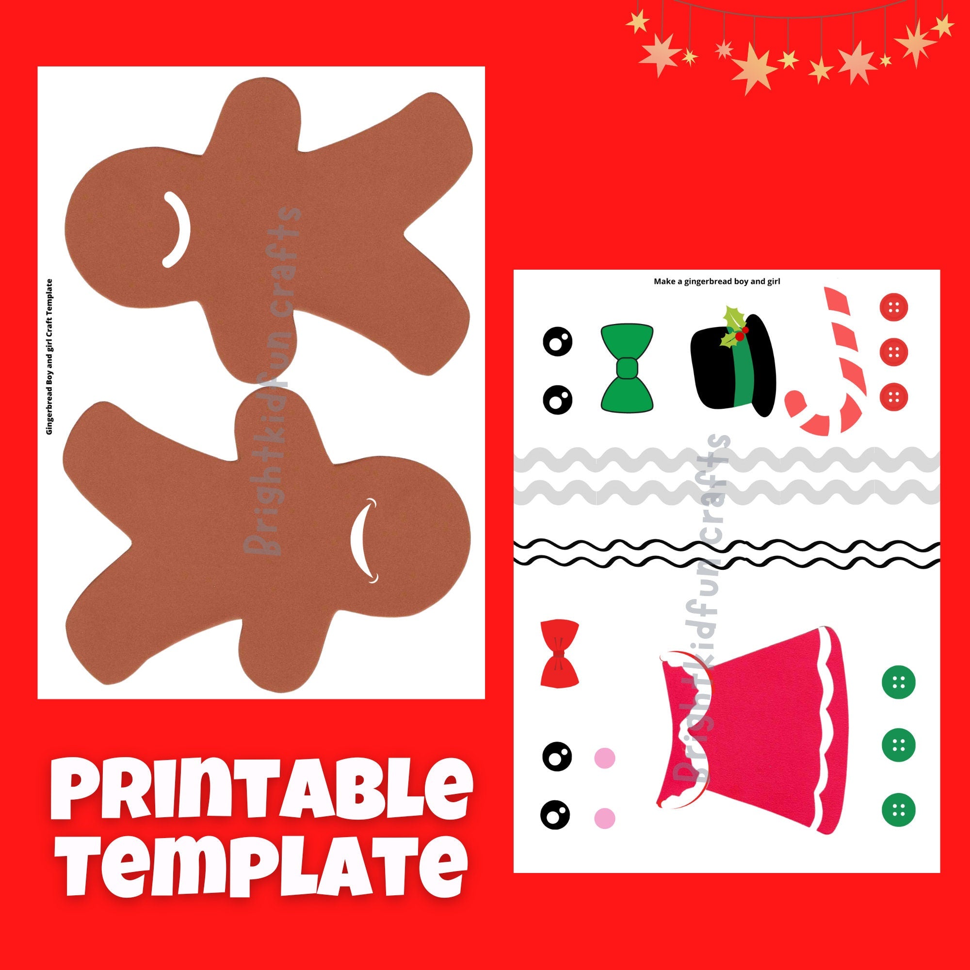 Gingerbread Boy and Girl Craft Printable Templates| Winter crafts| Christmas craft Kids paper craft| Toddler Preschool craft|Christmas craft
