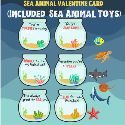 Valentines Day Cards for Kids/ Sea theme Valentine Cards for School Class Classroom Gifts Party Favors (Included Sea Animal Toys)
