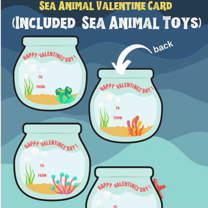 Valentines Day Cards for Kids/ Sea theme Valentine Cards for School Class Classroom Gifts Party Favors (Included Sea Animal Toys)