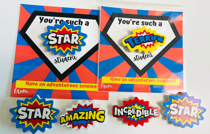 End of year School gift |Superhero Eraser Set & Card: You're a Star Friend!