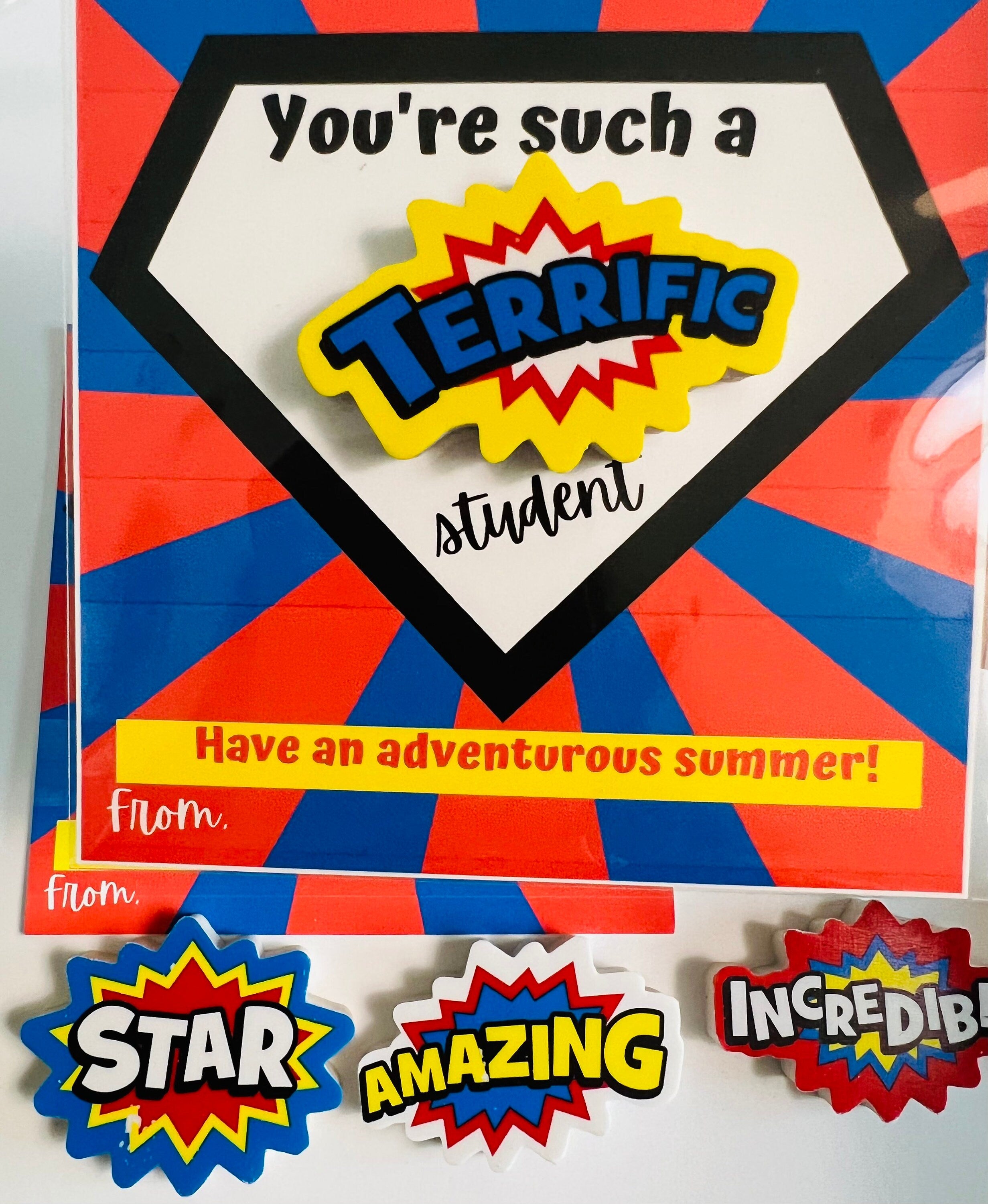 End of year School gift |Superhero Eraser Set & Card: You're a Star Friend!