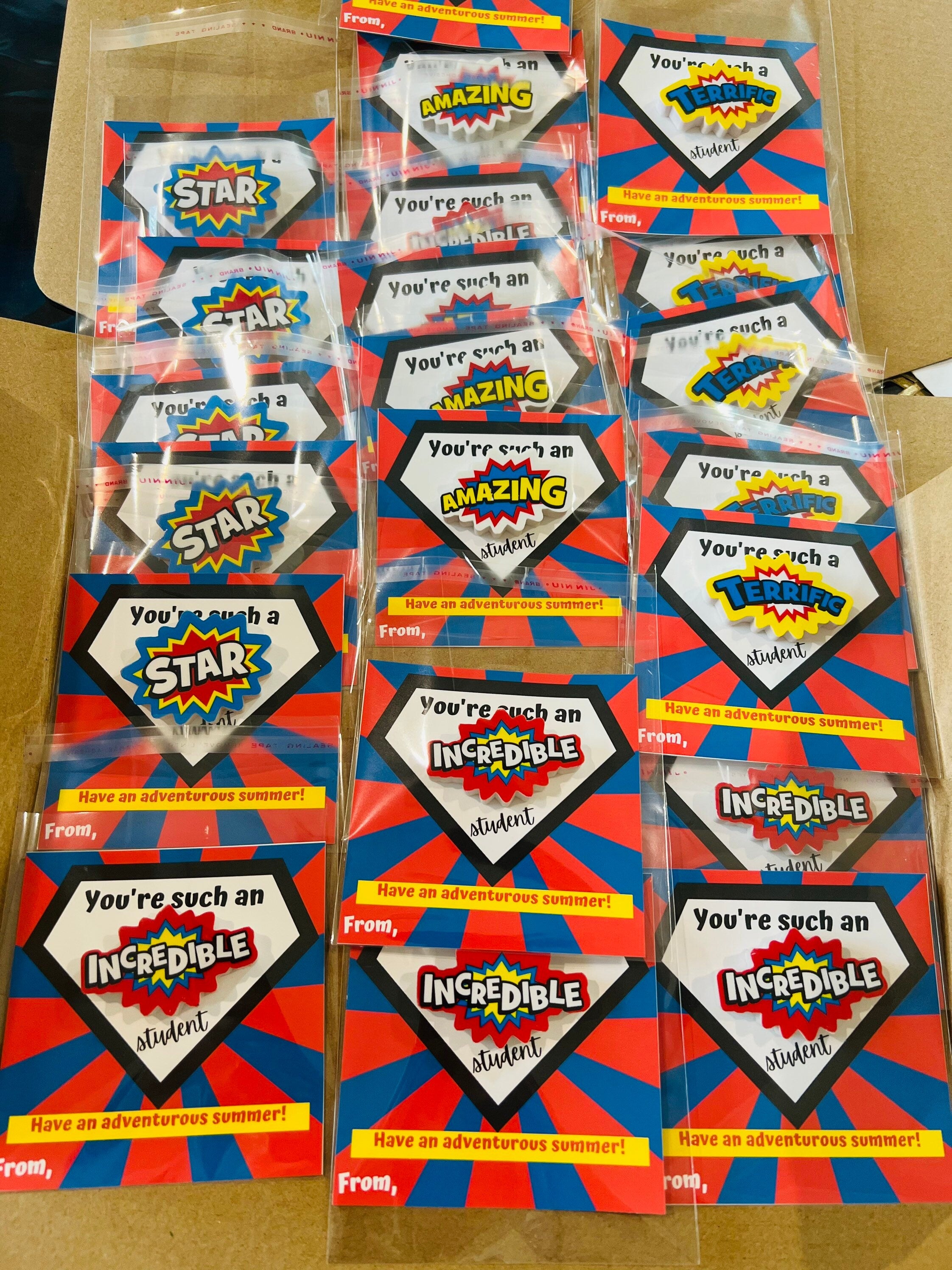 End of year School gift |Superhero Eraser Set & Card: You're a Star Friend!