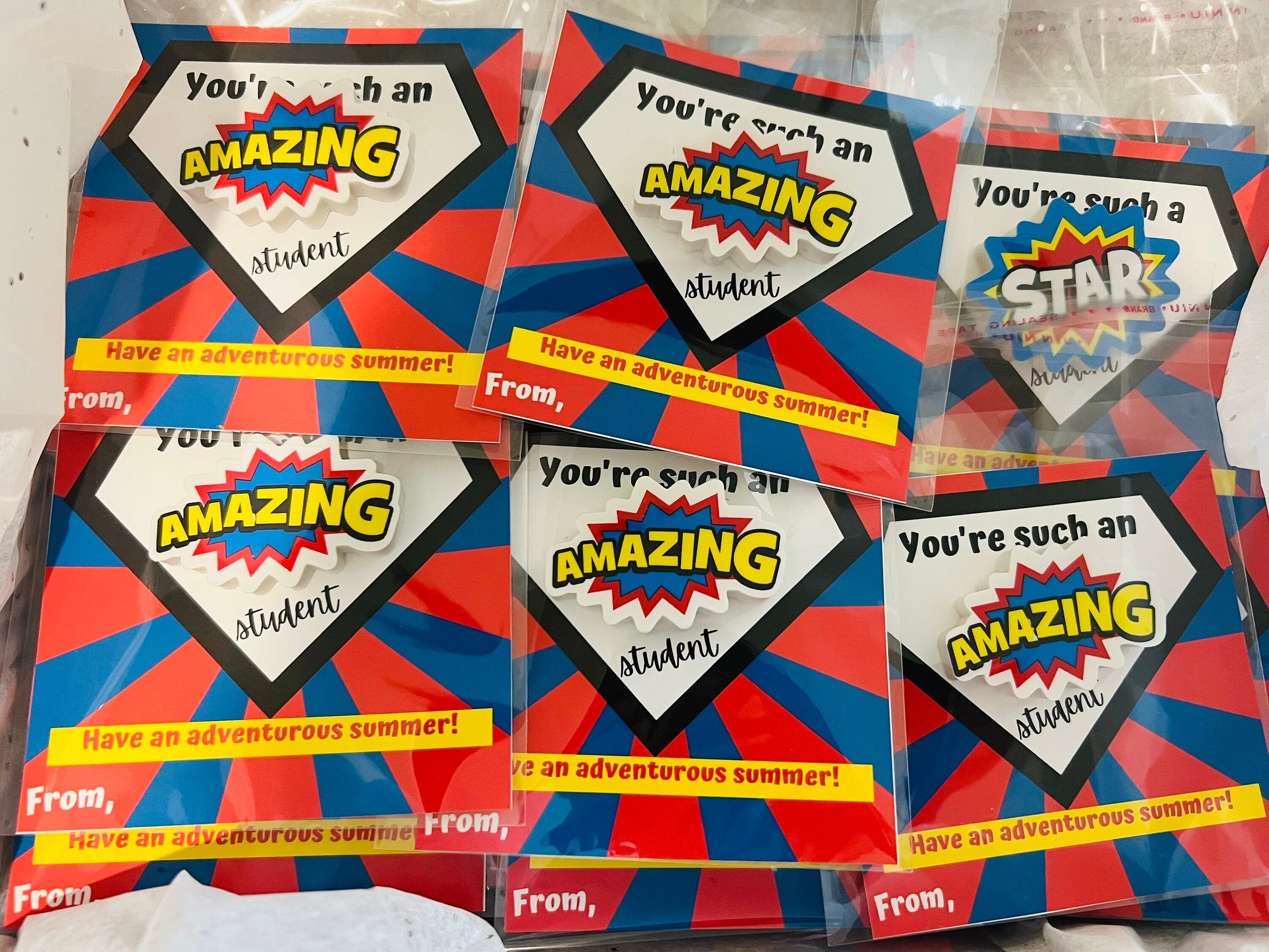 End of year School gift |Superhero Eraser Set & Card: You're a Star Friend!