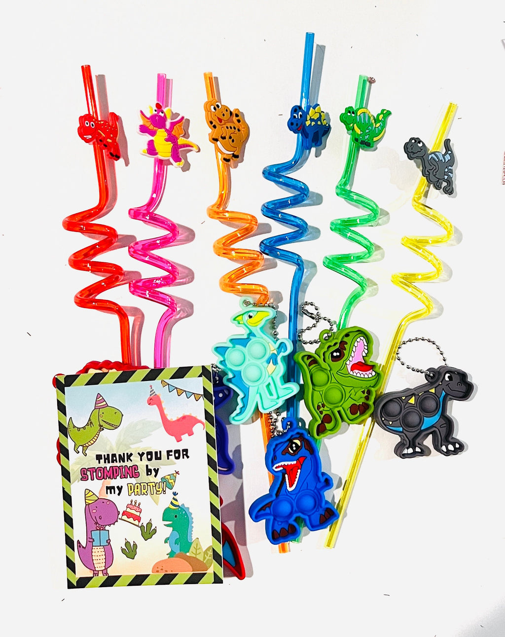 DINOSAUR BIRTHDAY Party Favors| Dino straws and Dino popit keychain favors