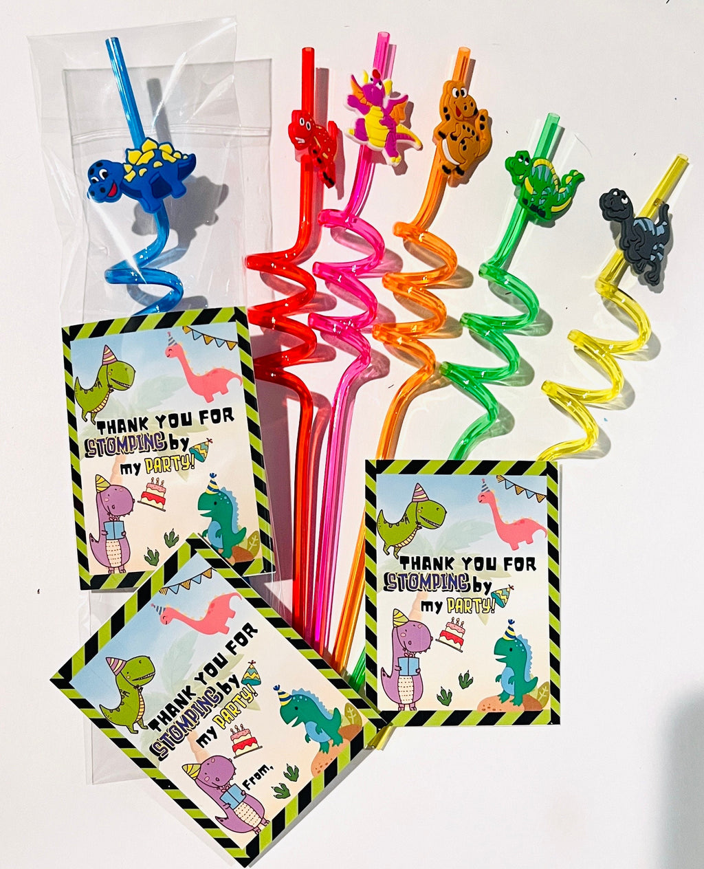 DINOSAUR BIRTHDAY Party Favors| Dino straws and Dino popit keychain favors
