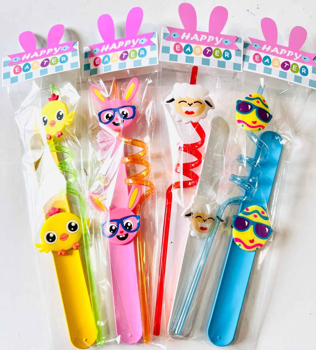 Easter kids gifts/ Easter straws and bracelet gift set/ Easter goodie bags For Kids/ easter Class Party Favors