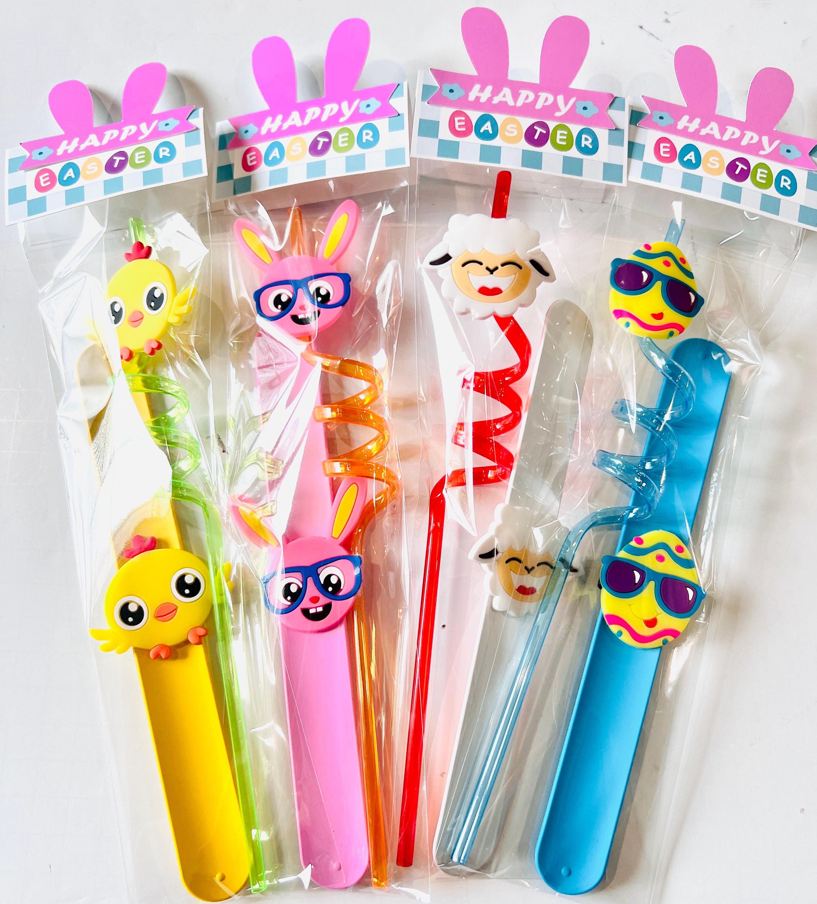 Easter kids gifts/ Easter straws and bracelet gift set/ Easter goodie bags For Kids/ easter Class Party Favors