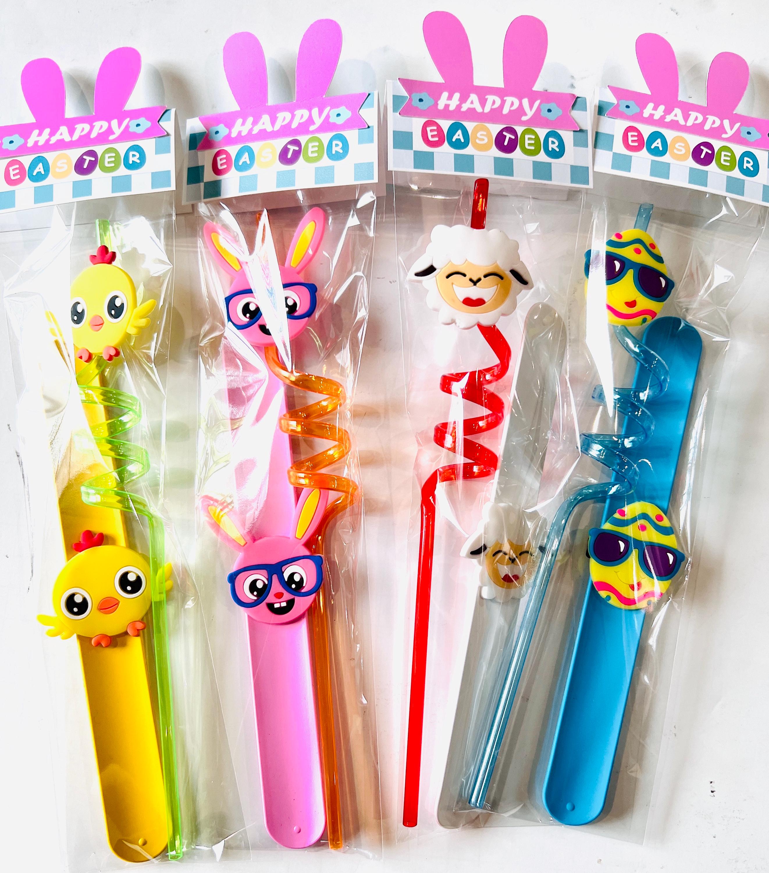 Easter kids gifts/ Easter straws and bracelet gift set/ Easter goodie bags For Kids/ easter Class Party Favors