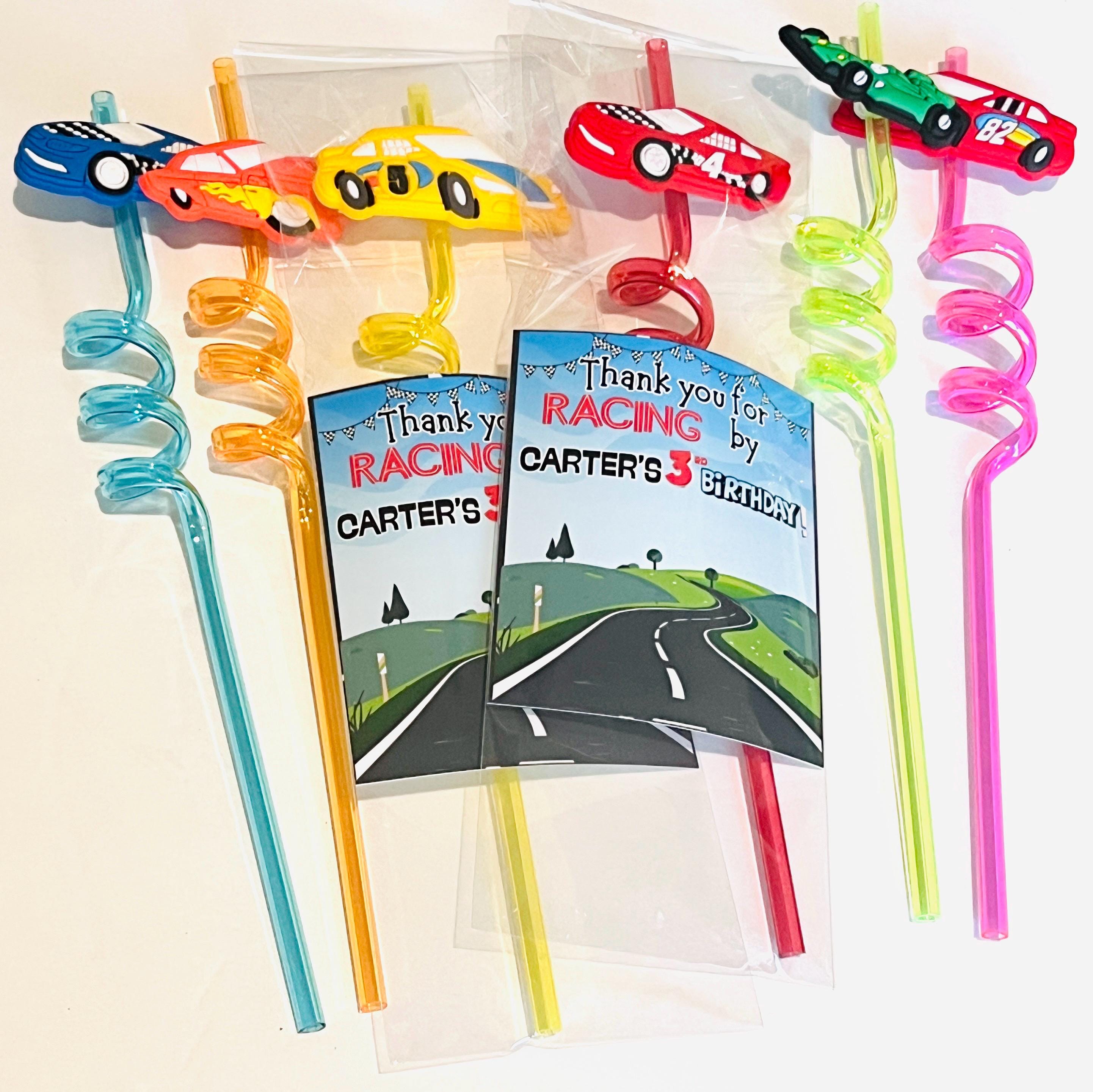 Race Car Party Straw Favors: Personalized Kids Birthday Goodie Bag