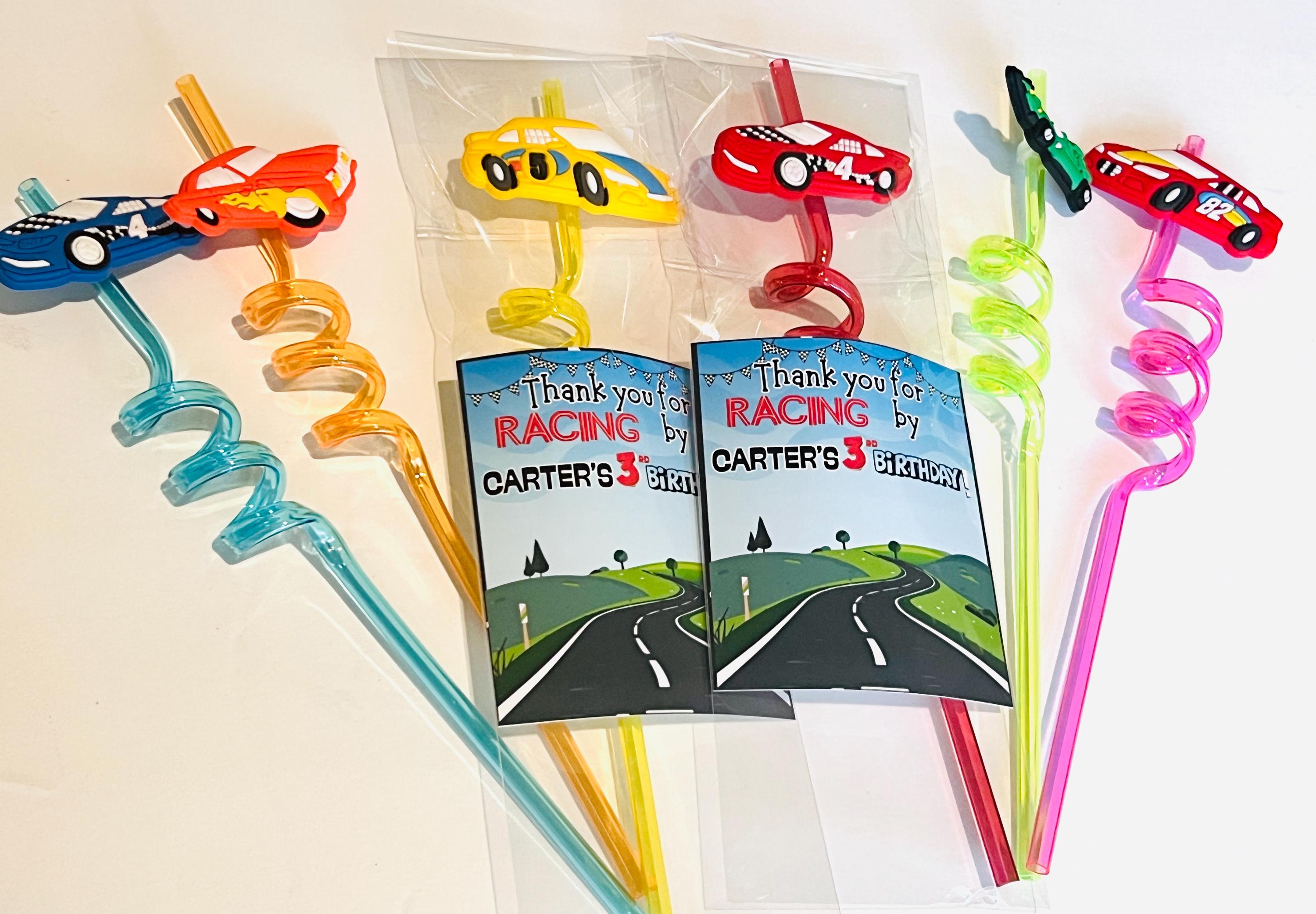 Race Car Party Straw Favors: Personalized Kids Birthday Goodie Bag