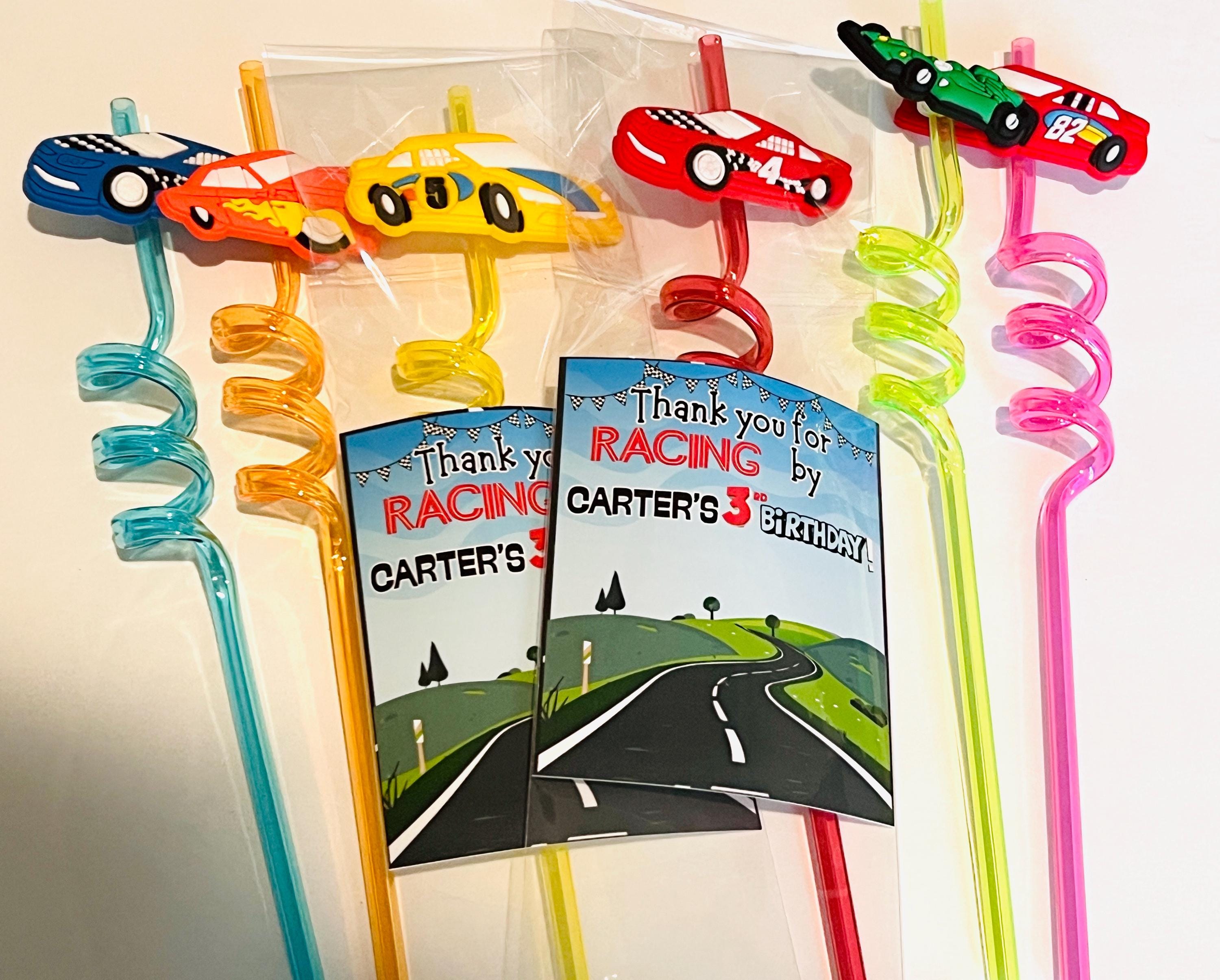 Race Car Party Straw Favors: Personalized Kids Birthday Goodie Bag